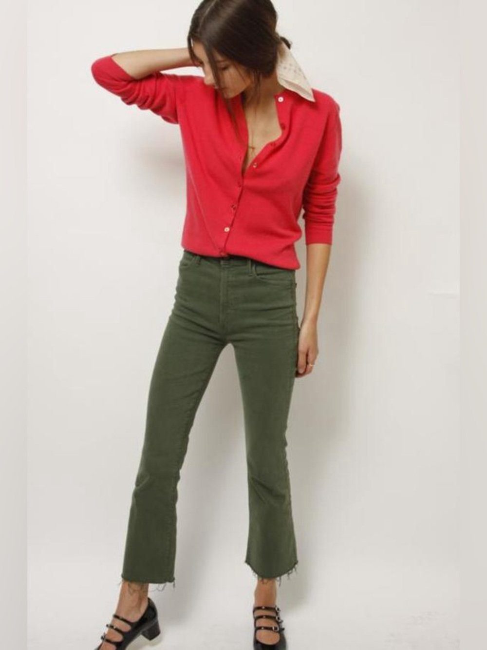 MOTHER The Hustler High Rise Raw Hem Ankle Jeans, Military Green, Size 24, NWT - Picture 3 of 12
